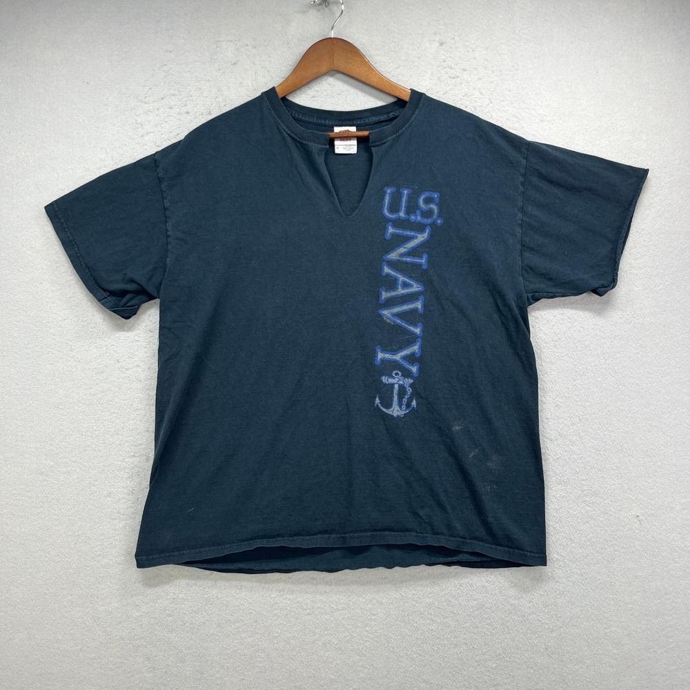 US Navy Graphic T-Shirt Men XL Black Military Patriotic Eagle Heavy Cotton Tee